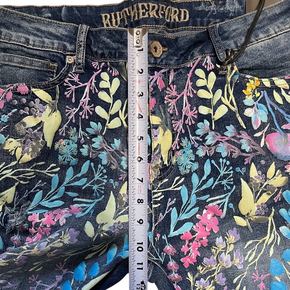 Rutherford Shorts Unisex Mens Size 34 Blue Denim Floral Streetware NWT - Picture 13 of 16